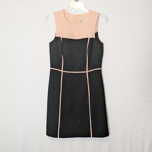 LOFT Black/Peach Knee Length Sleeveless Straight Sheath Dress; Size 4 - Picture 1 of 4